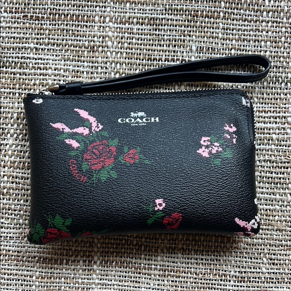 Coach Black Wristlet with Floral Design